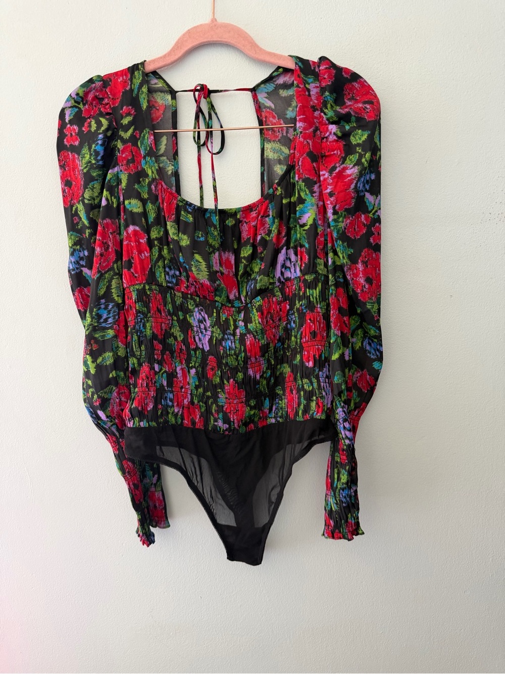 Intimately Free People multicolor floral smocked bodysuit square neck M